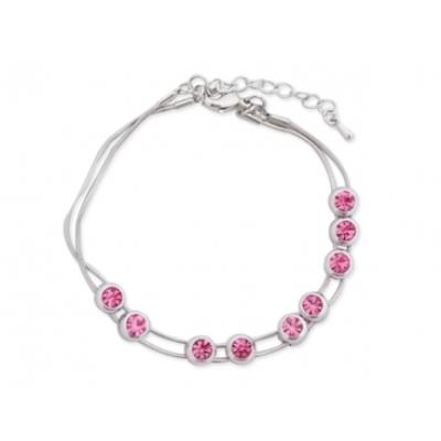Bracelet deux cordelettes argentées et faux cristaux roses bijou fantaisie pas cher
