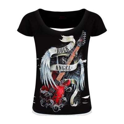 Spiral Top Direct Rock Angel 2in1 Déchiré Femme Noir - Taille XXL