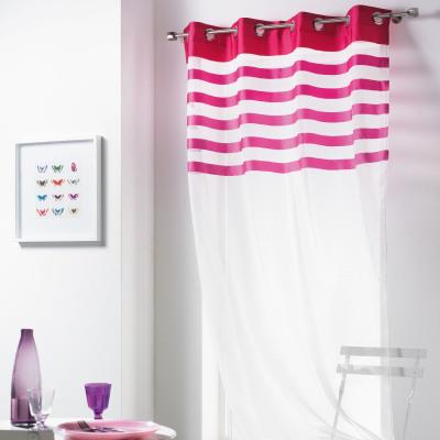 Voilage oeillets 140x240 sablé rayé HYBRID FUCHSIA