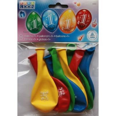 KARALOON 30000 - 8 BALLONS ZAHL 1 (24-25 CM) , SORTIERT