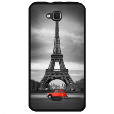 Coque rigide noire Wiko Slide avec photo Paris en 2CV rouge