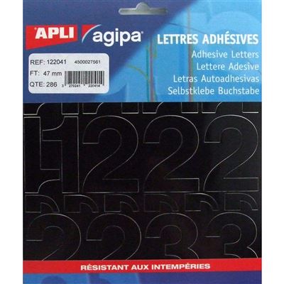 Chiffres et symboles autocollant 47 x 31 mm noir - apli agipa
