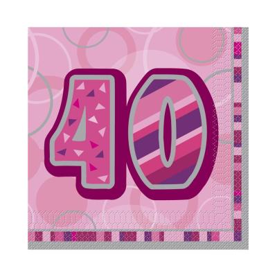 16 Serviettes roses 40 ans - Décoration anniversaire