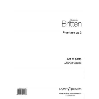 Partitions classique BOOSEY & HAWKES BRITTEN B. - PHANTASY OP. 2 - OBOE, VIOLIN, VIOLA AND VIOLONCELLO Ensemble mixte