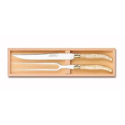 laguiole claude dozorme 2.60.032.56 coffret service à découper 2 pièces manche narcine naturelle