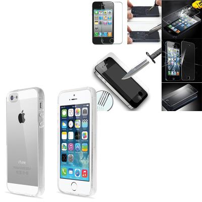 Coque gel UltraSlim et Ajustement parfait Film Verre Trempé couleur Transparent pour Apple iPhone 5/ 5S/ SE