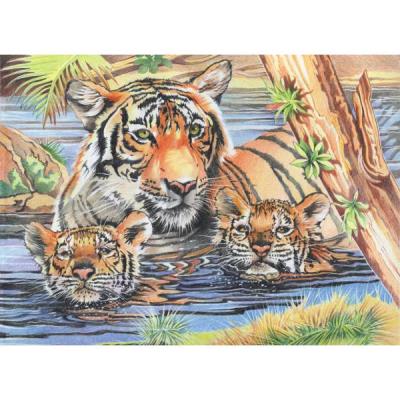 Dessin aux numéros - couleurs - famille de tigre