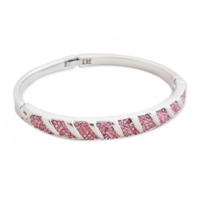 Bracelet argenté aux 9 rectangles de strass roses bijou fantaisie pas cher