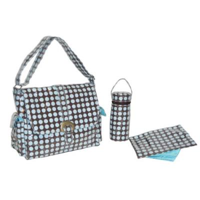 Kalencom sac à langer avec pochette zippée, porte-biberon et large matelas pliable assortis à pois (chocolat/bleu)