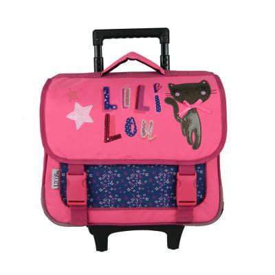 Cartable à roulettes 38cm Lililou Chat Rose