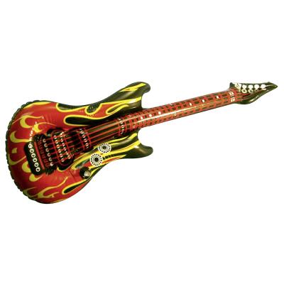 GUITARE ROCK GONFLABLE FLAMES OF HELL Guitare gonflable en plastique, noire, rouge et jaune