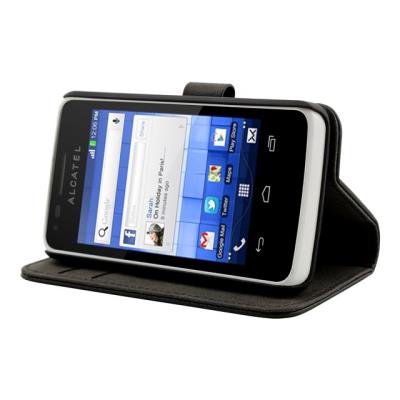 Muvit Slim S Folio - Flip cover voor mobiele telefoon - polycarbonaat, imitatieleer - zwart - voor Alcatel One Touch T'POP