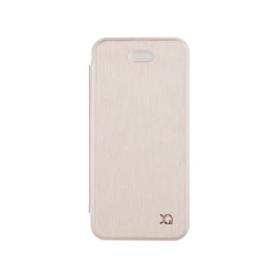 Xqisit Flap Cover Adour - Flip cover voor mobiele telefoon - polycarbonaat, namaakleer - goud - voor Apple iPhone 5, 5s, SE