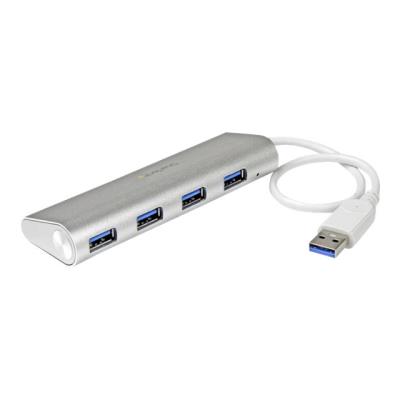 StarTech.com 4 Poorts draagbare compacte USB 3.0 hub met geintegreerde kabel - aluminium - hub - 4 poorten