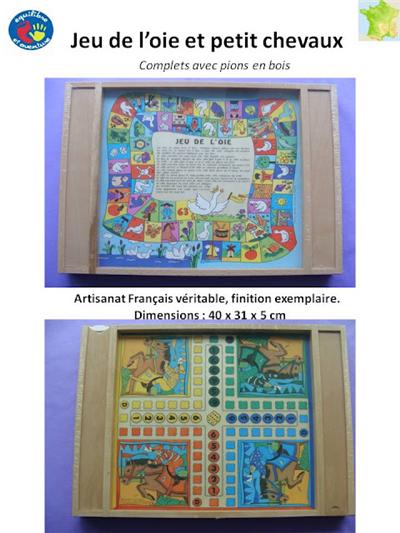 PLUMIER jeux de l'oie et de petits chevaux, artisanat Français, finition exemplaire