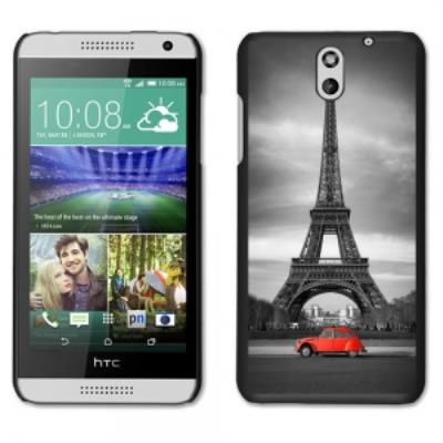 Coque noire pour HTC Desire 610 motif Paris en 2CV rouge
