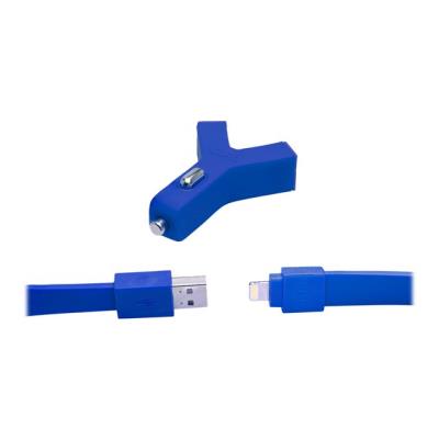 TYLT Y-CHARGE + SYNCABLE - Stroomadapter voor auto - 2.1 A - 2 uitgangsaansluitingen (USB) - blauw - voor Apple iPhone 5, 5s
