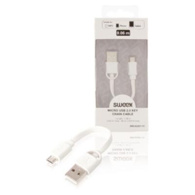 Câble pour chaîne porte-clés micro usb 2.0, usb a mâle vers micro usb b mâle, longueur 0,10m, blanc sweex