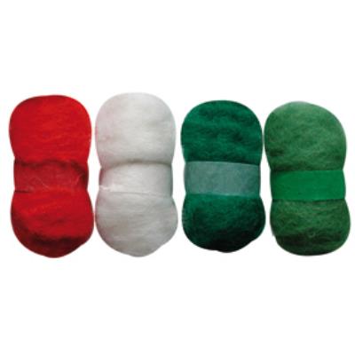 Laine cardée - Tons de Noël - 4 nappes de 20 g