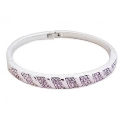 Bracelet large argenté aux strass mauves bijou fantaisie pas cher