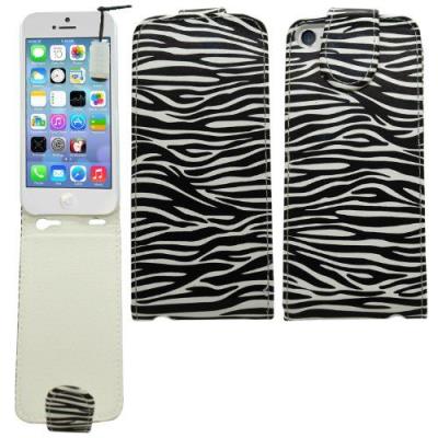 Samrick Zebra Stripes Étui En Cuir Avec Rabat, Film Protecteur D'Écran, Chiffon Microfibre Et Mini Stylet Capacitif Pour Apple Iphone 5C Noir/Blanc