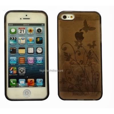 Housse etui coque gel papillons NOIR pour Apple iPhone 5 5S 5G + film ecran