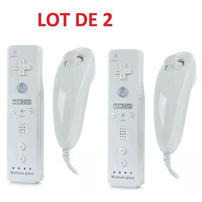 2 X Télécommande Wiimote plus (Motion plus inclus) et Nunchuck pour Nintendo Wii et Wii U - Blanc - Straße Game ®