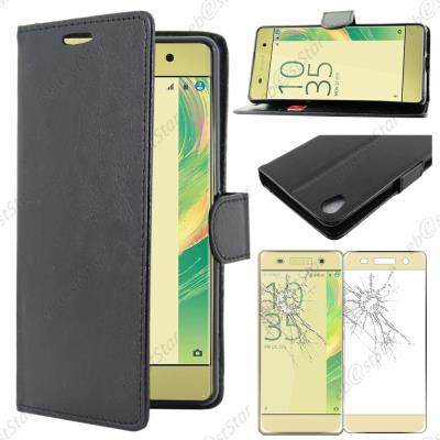 ebestStar ® pour Sony Xperia XA, XA Dual - Housse Coque Etui Portefeuille PU Cuir avec 1 Film protection écran en VERRE Trempé, Couleur Noir