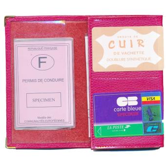 Porte-papiers croute de cuir – carte grise – permis de conduire – carte  d’identité – assurance – Fuchsia