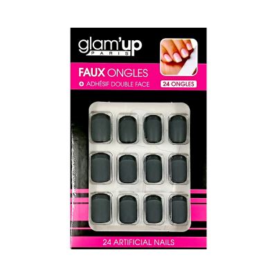 GLAM UP - Faux Ongles + Adhésifs - Noir Mat French Noir Brillant