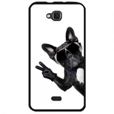 Coque rigide noire Wiko Slide avec motif chien à lunettes sur fond blanc