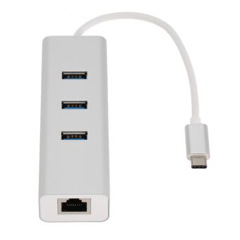 CABLING® USB3.1 Type-C vers RJ45 Ethernet LAN Gigabit adaptateur avec 3  Port USB 3.0 Hub pour MacBook - Blanc