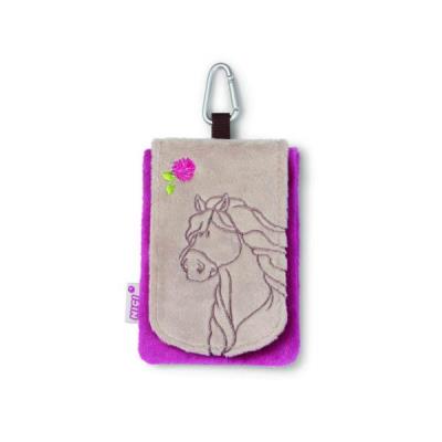 Mobile phone bag Horse grey beige plush 13,5x9cm