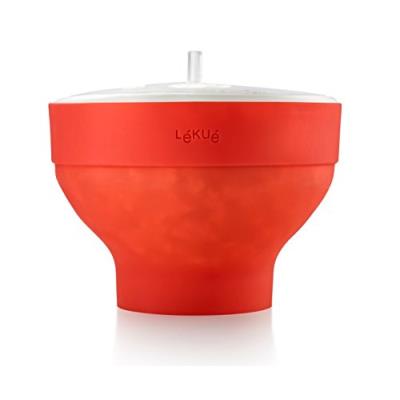 Lékué 0200226r10m017 bol de préparation pop corn rouge silicone/platine