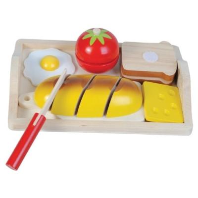 NEW CLASSIC TOYS - REF 0582 - JEU D'IMITATION - PLATEAU LUNCH - CAGETTE EN BOIS