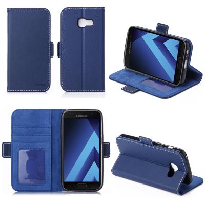 Samsung Galaxy A5 2017 4G : Housse Portefeuille luxe bleue Cuir Style avec stand - Etui bleu coque de protection Galaxy A5 2017 avec porte cartes - Accessoires pochette XEPTIO : Exceptional case !
