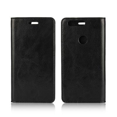 Etui en cuir véritable Crazy Horse Flip pour Huawei Honor 8 - Noir