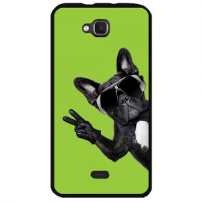 Coque rigide noire Wiko Slide avec motif chien à lunettes sur fond vert