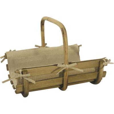 Lot de 2 Paniers à bûches en bois et rotin, 46 x 36 x 14-35 - 57 x 40 x 17-40 cm -PEGANE-