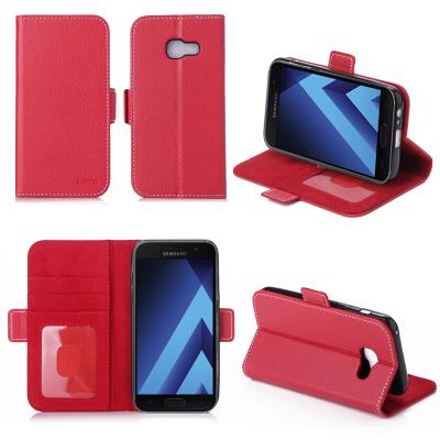 Samsung Galaxy A5 2017 4G : Housse Portefeuille luxe rouge Cuir Style avec stand - Etui rouge coque de protection Galaxy A5 2017 avec porte cartes - Accessoires pochette XEPTIO : Exceptional case !