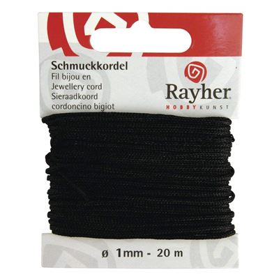 Rayher Hobby 8947301 Bijoux Cordon de Carte, Weber Ã 1 mm, SB 20 m Noir