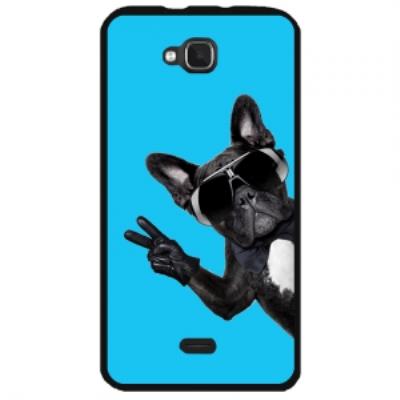 Coque rigide noire Wiko Slide avec motif chien à lunettes sur fond bleu