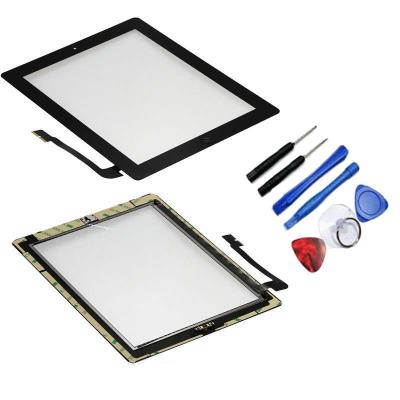 Vitre tactile iPad 4 Noir A1459 Wifi 3G + Bouton Nappe Home + Joint + Adhésif Pré installé + Outils