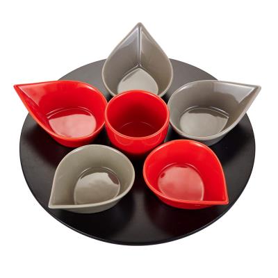 Table Passion - Service Aperitif Goutte 7 Pieces Rouge Gris - Plateau Tournant Diametre 32 Cm