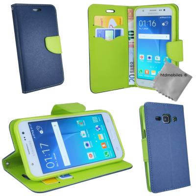 Housse etui coque pochette portefeuille pour Samsung Galaxy J3 (2016) - BLEU / VERT