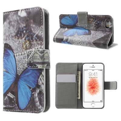Etui en PU avec stand pour iPhone SE/5s/5 - Bleu papillon