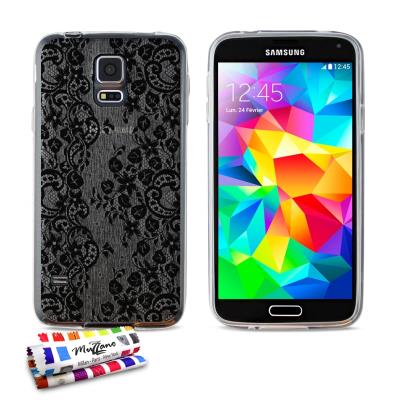 Coque souple Ultra Fine Transparente ORIGINALE de MUZZANO au motif Dentelle noire pour SAMSUNG GALAXY S5