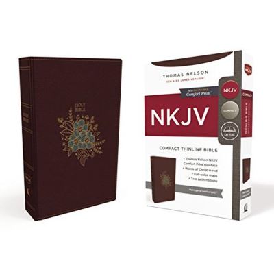 NKJV, Thinline Bible, Compact, Imitation Leather, Burgundy, Red Letter Edition - [Version Originale]