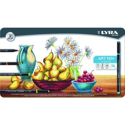 LYRA ARTIST FELT TIP ART ILLUSTRATION DRAWING PENS - Metal Gift Tin of 50 Pens by Lyra