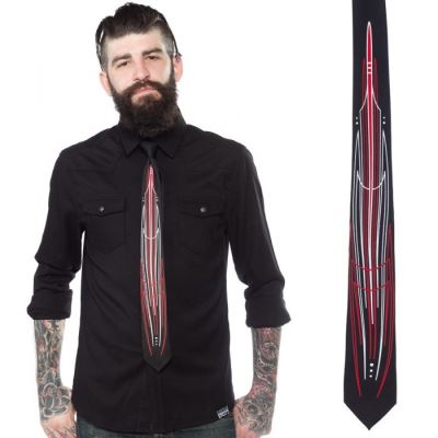 cravate noir homme pinstriping blanc rouge rock roll kustom